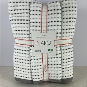 Caro Home Bath Towel Set Gray White 2 Bath 2 Hand 2 Wash 100% Cotton Soft 6 pc